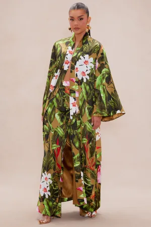 Amazonian Satin Kimono Pant Set - Green/combo