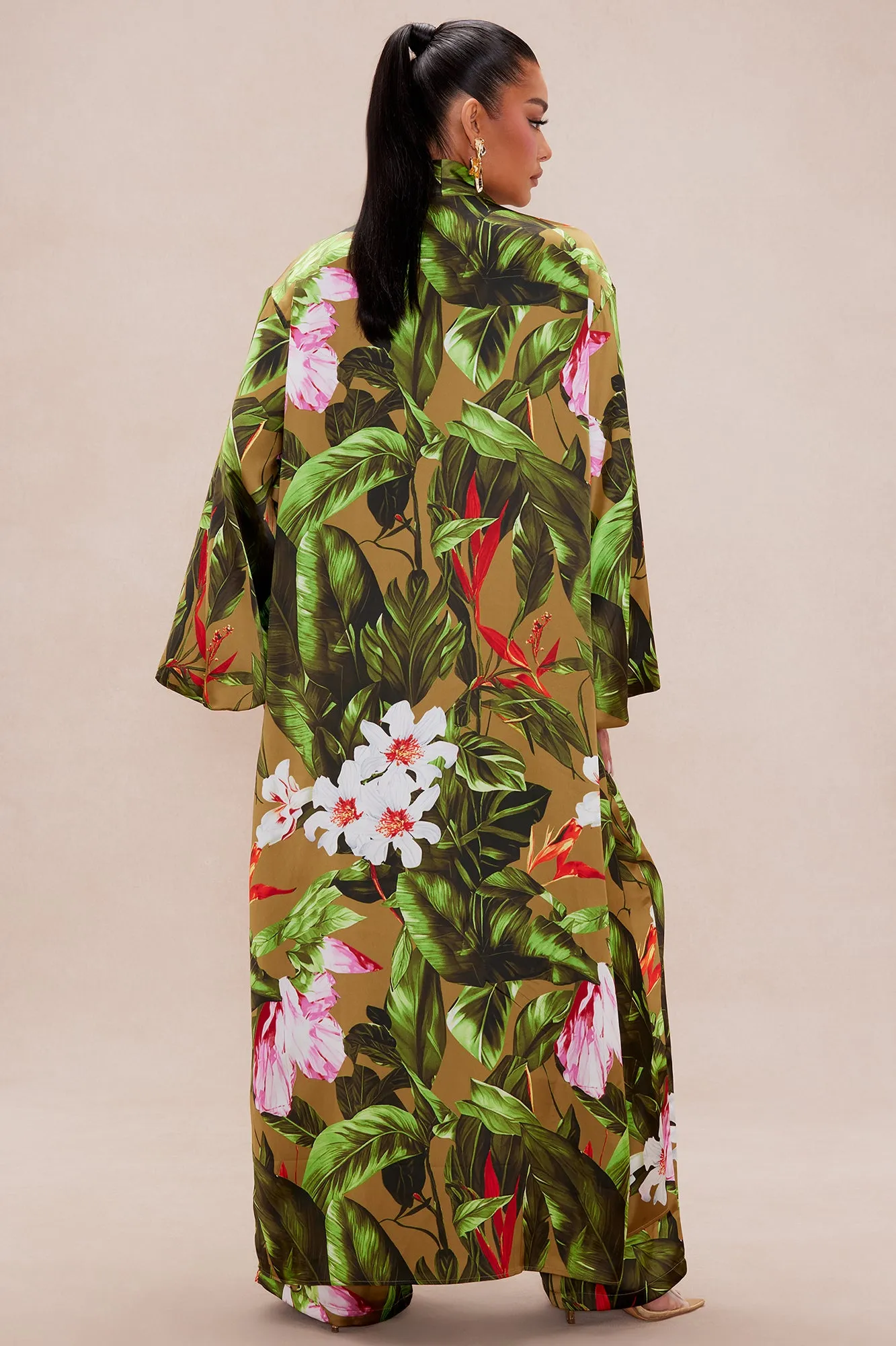 Amazonian Satin Kimono Pant Set - Green/combo
