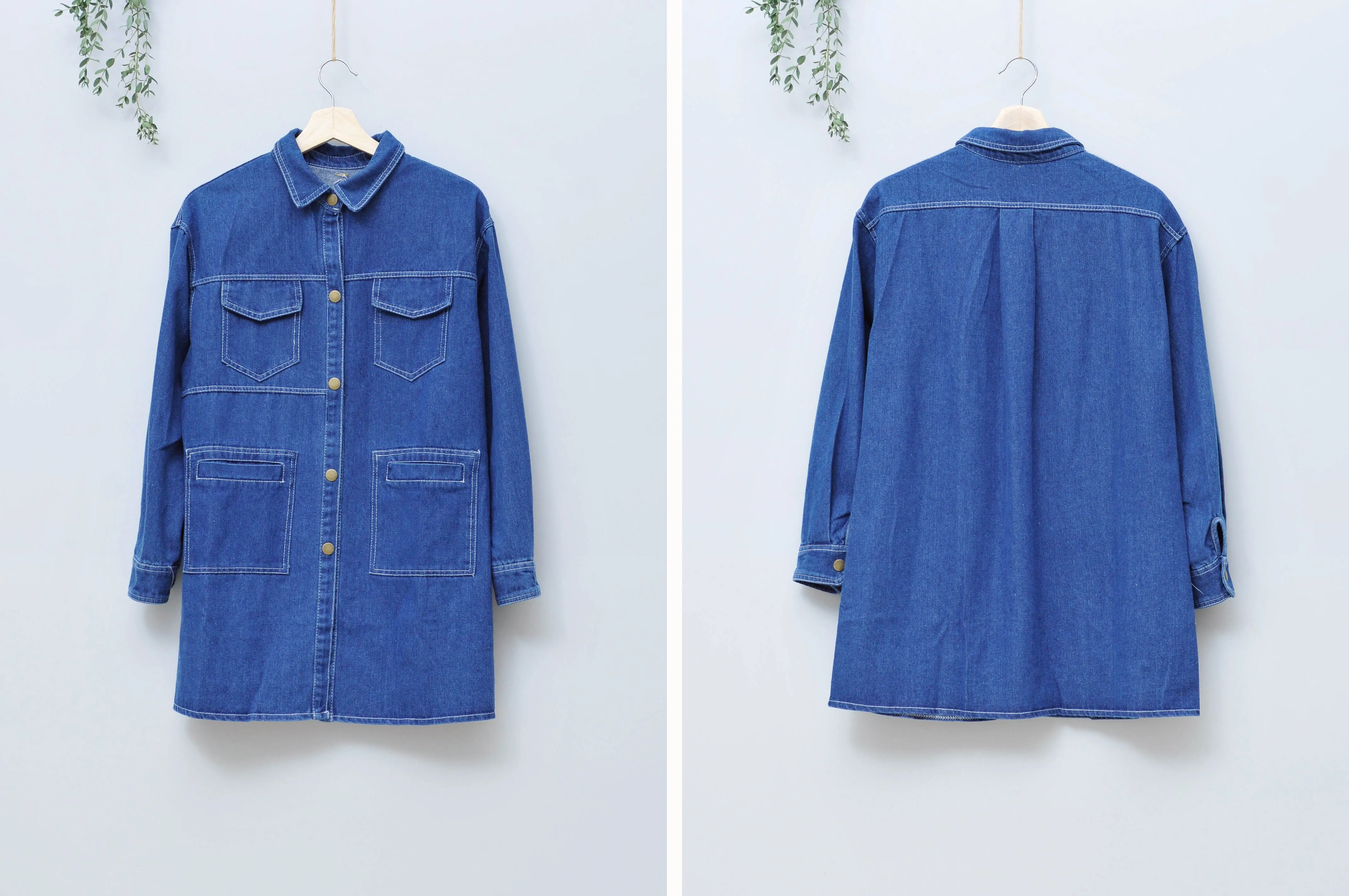 Blue denim long shirt w/ pockets