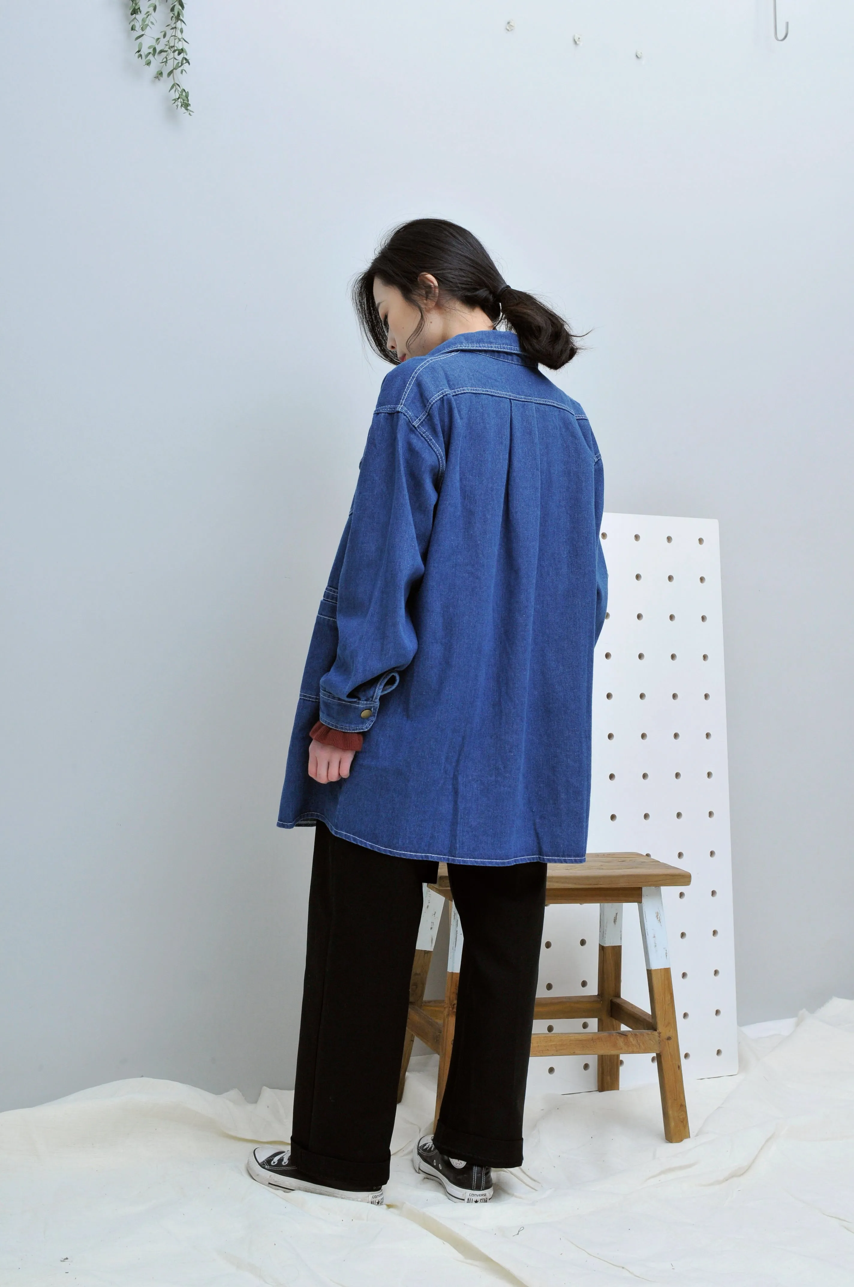 Blue denim long shirt w/ pockets
