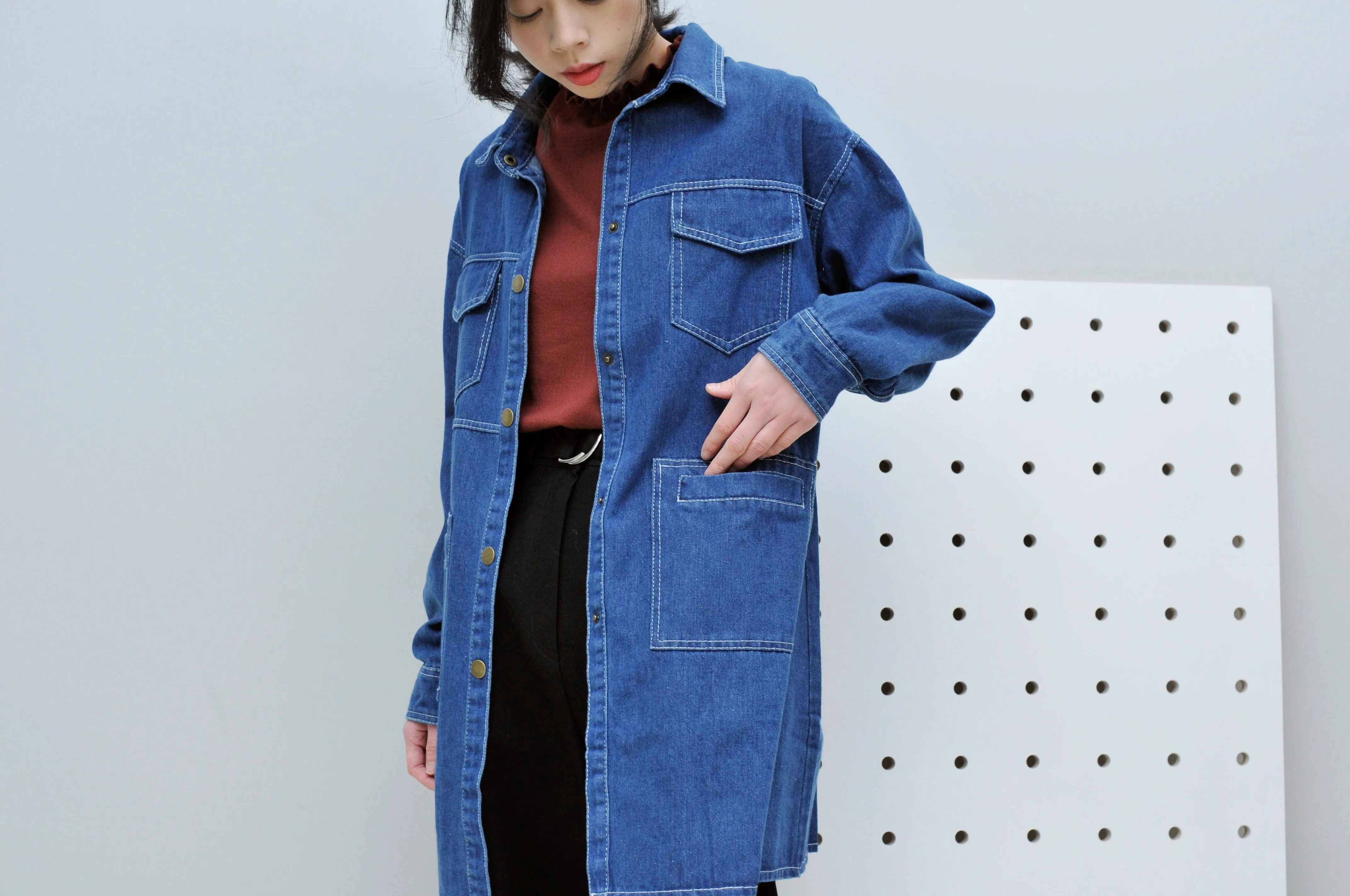 Blue denim long shirt w/ pockets
