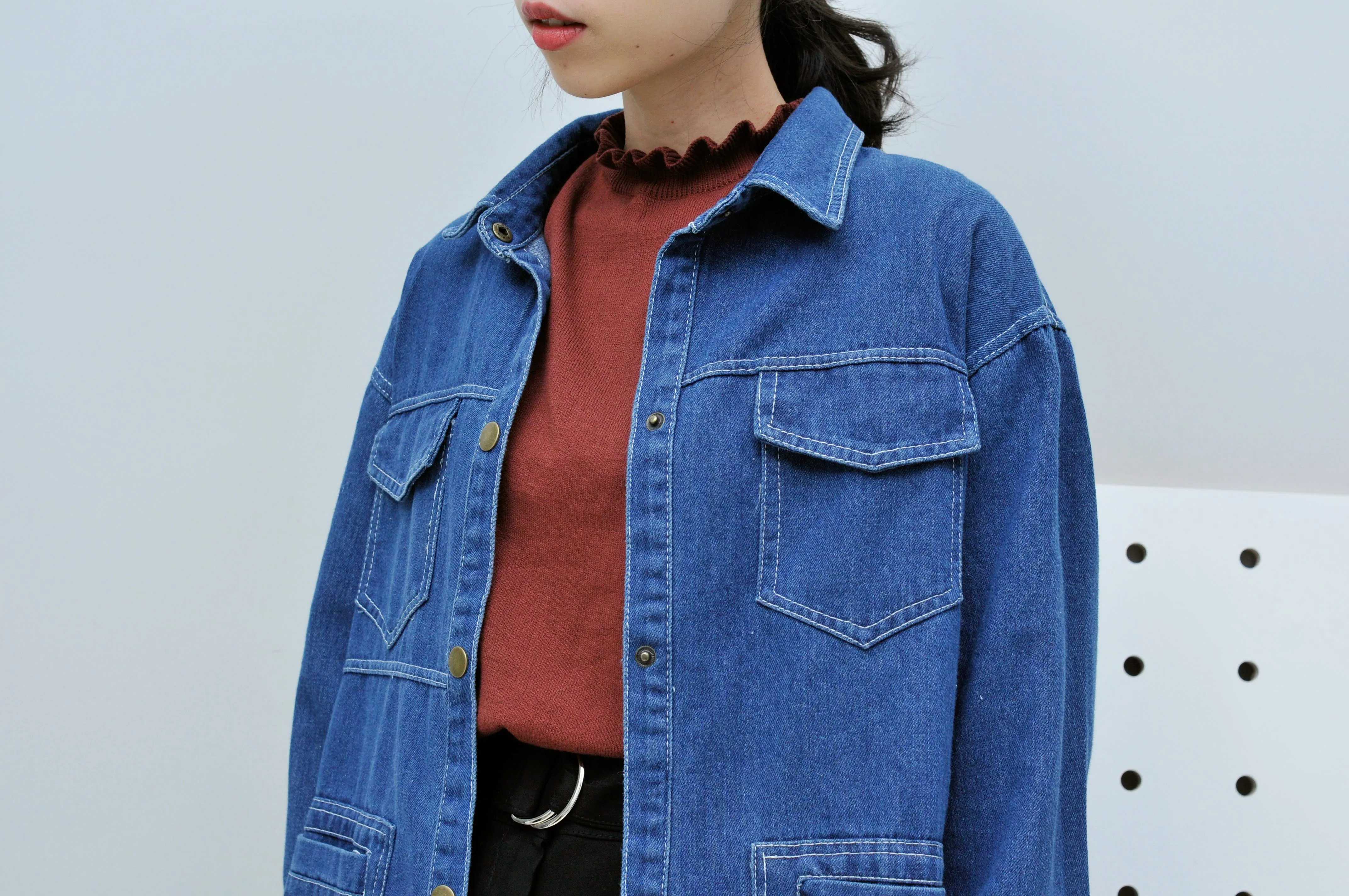 Blue denim long shirt w/ pockets