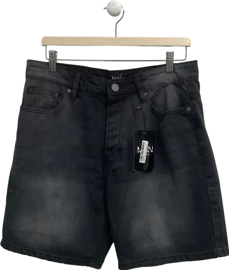 boohooMan Black Relaxed Fit Denim Shirts With Badge W34