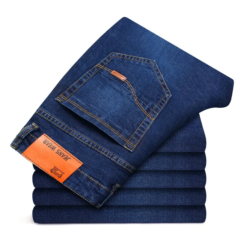 Classic Style Men's Black Blue Regular Fit Jeans Business Casual