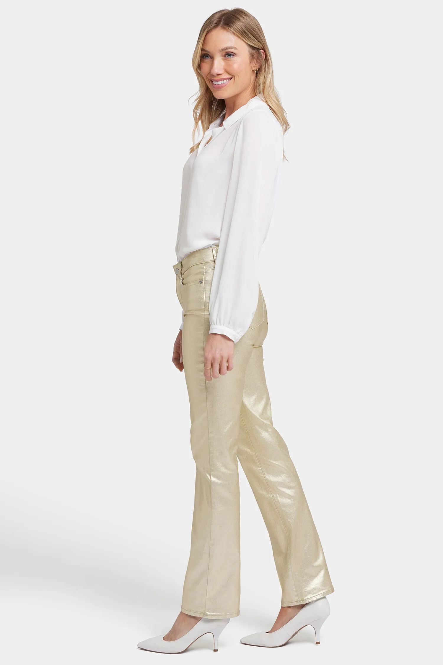 Coated Marilyn Straight Jeans In Petite  - Gold Coated