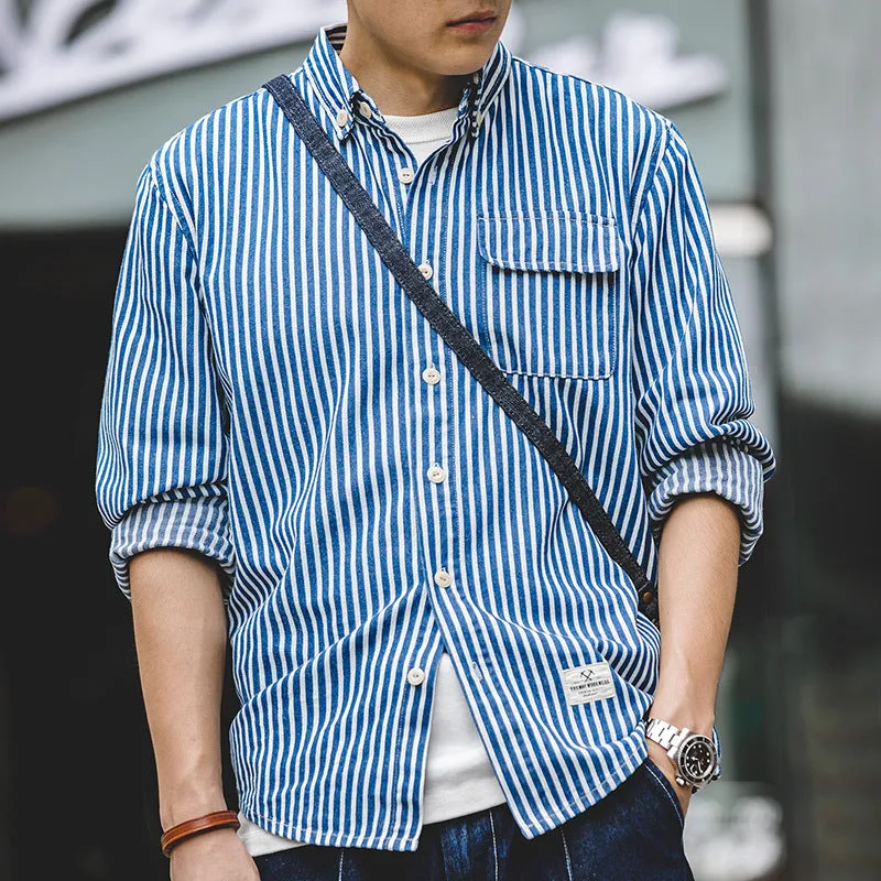 Denim Blue and White Stripes Shirt