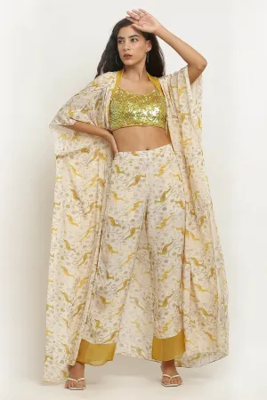 Front Open Printed Crepe Cape