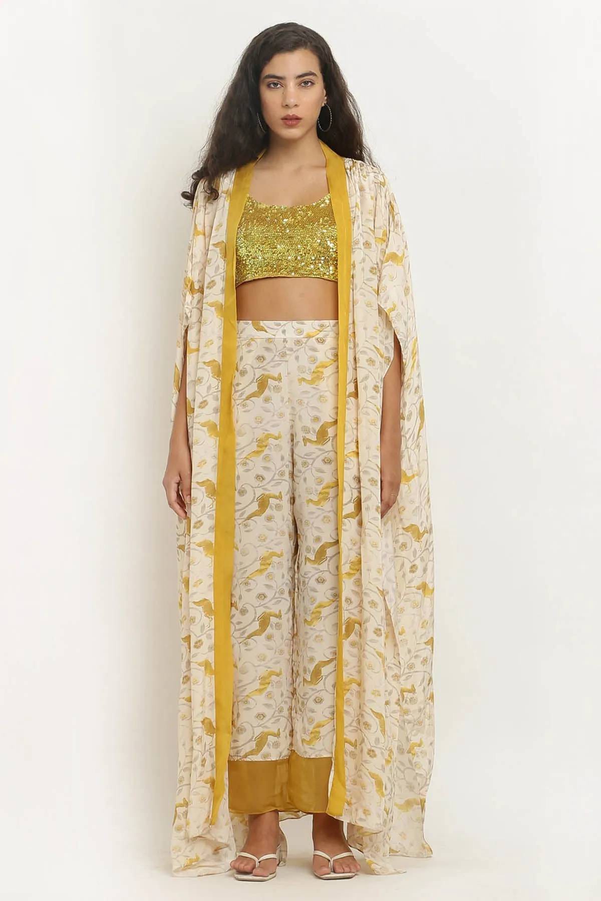 Front Open Printed Crepe Cape