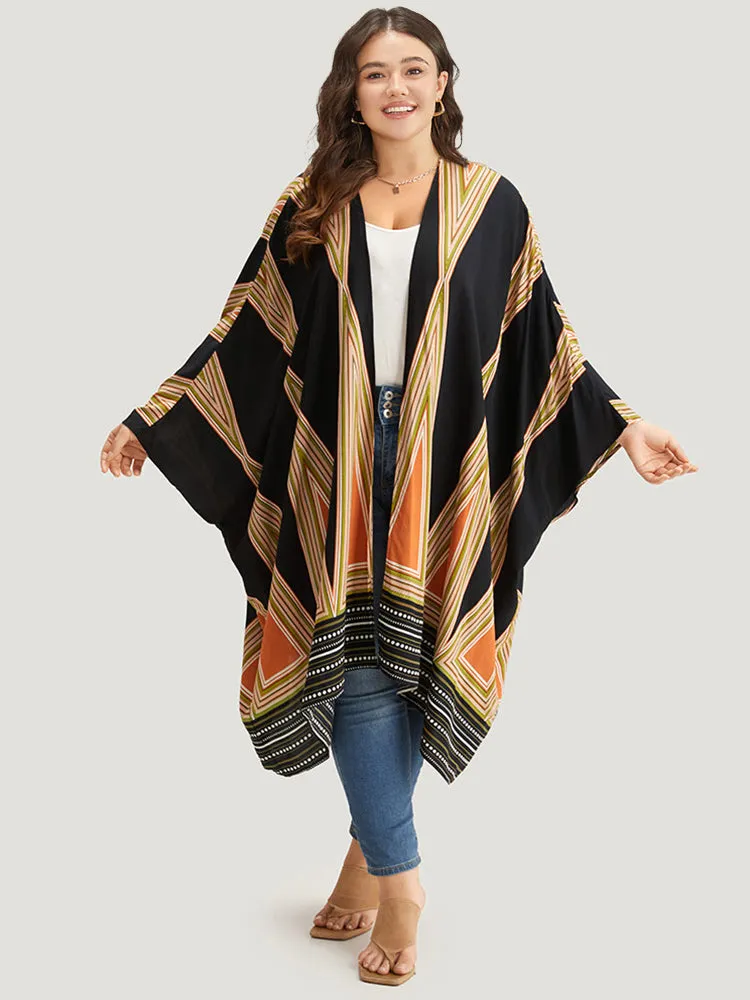 Geometric Graphic Drape Contrast Dolman Sleeve Kimono