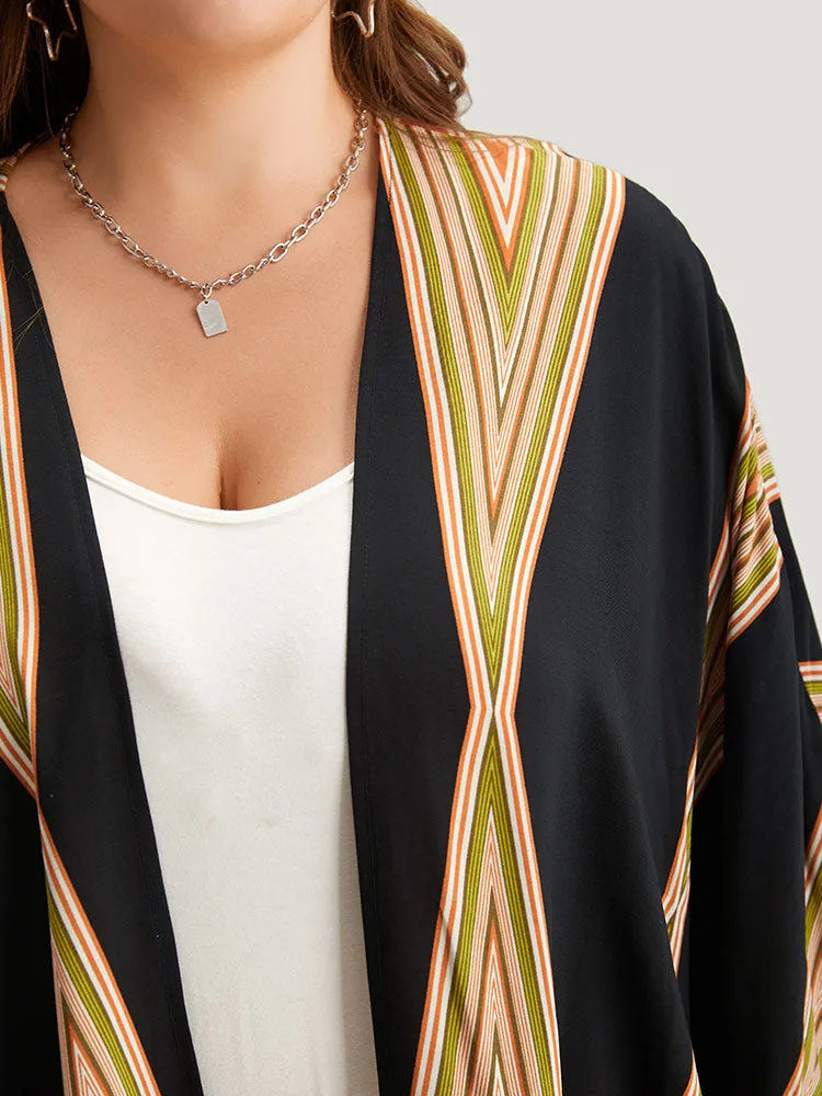 Geometric Graphic Drape Contrast Dolman Sleeve Kimono