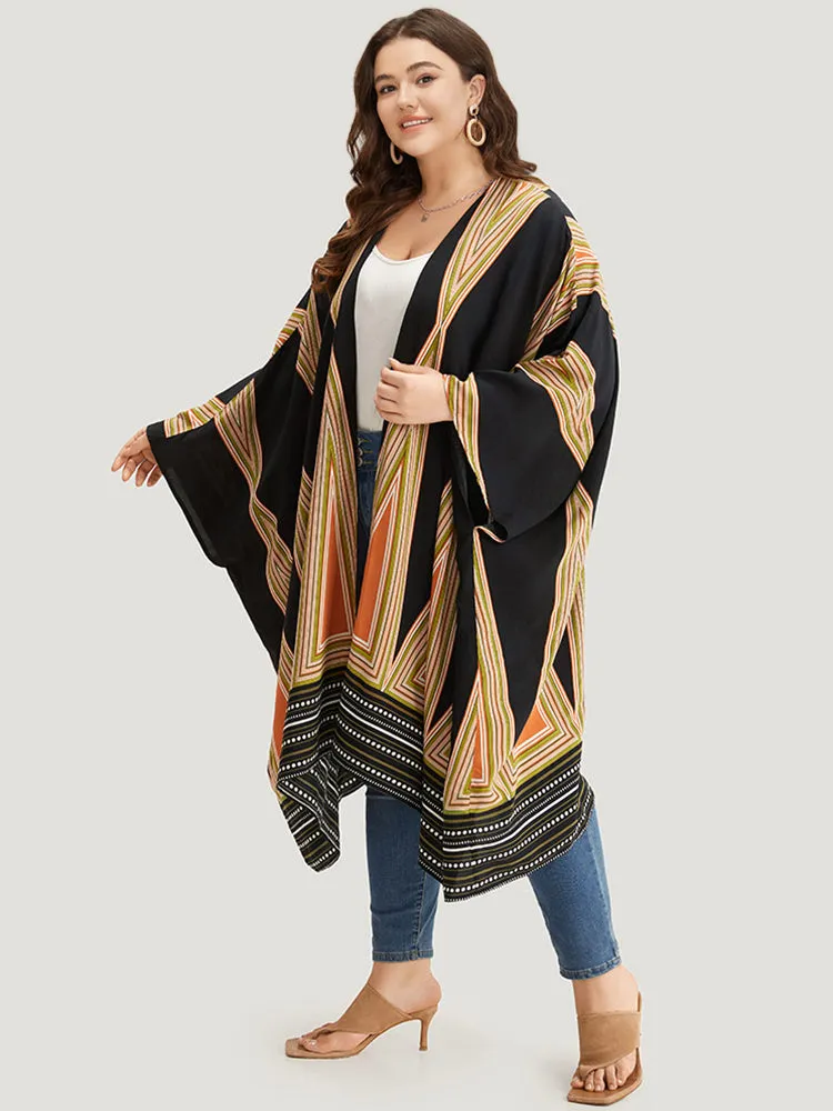 Geometric Graphic Drape Contrast Dolman Sleeve Kimono