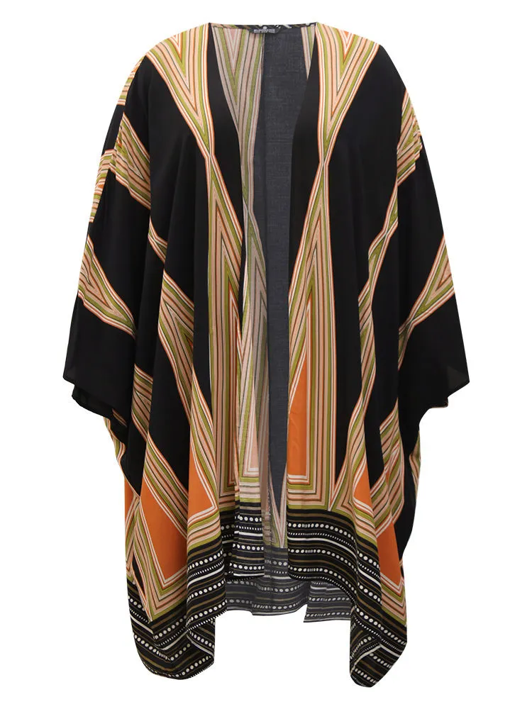 Geometric Graphic Drape Contrast Dolman Sleeve Kimono