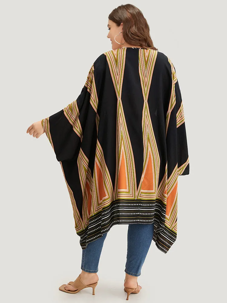 Geometric Graphic Drape Contrast Dolman Sleeve Kimono