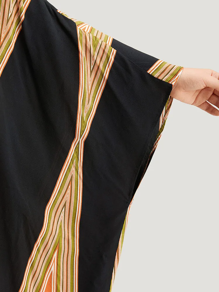 Geometric Graphic Drape Contrast Dolman Sleeve Kimono