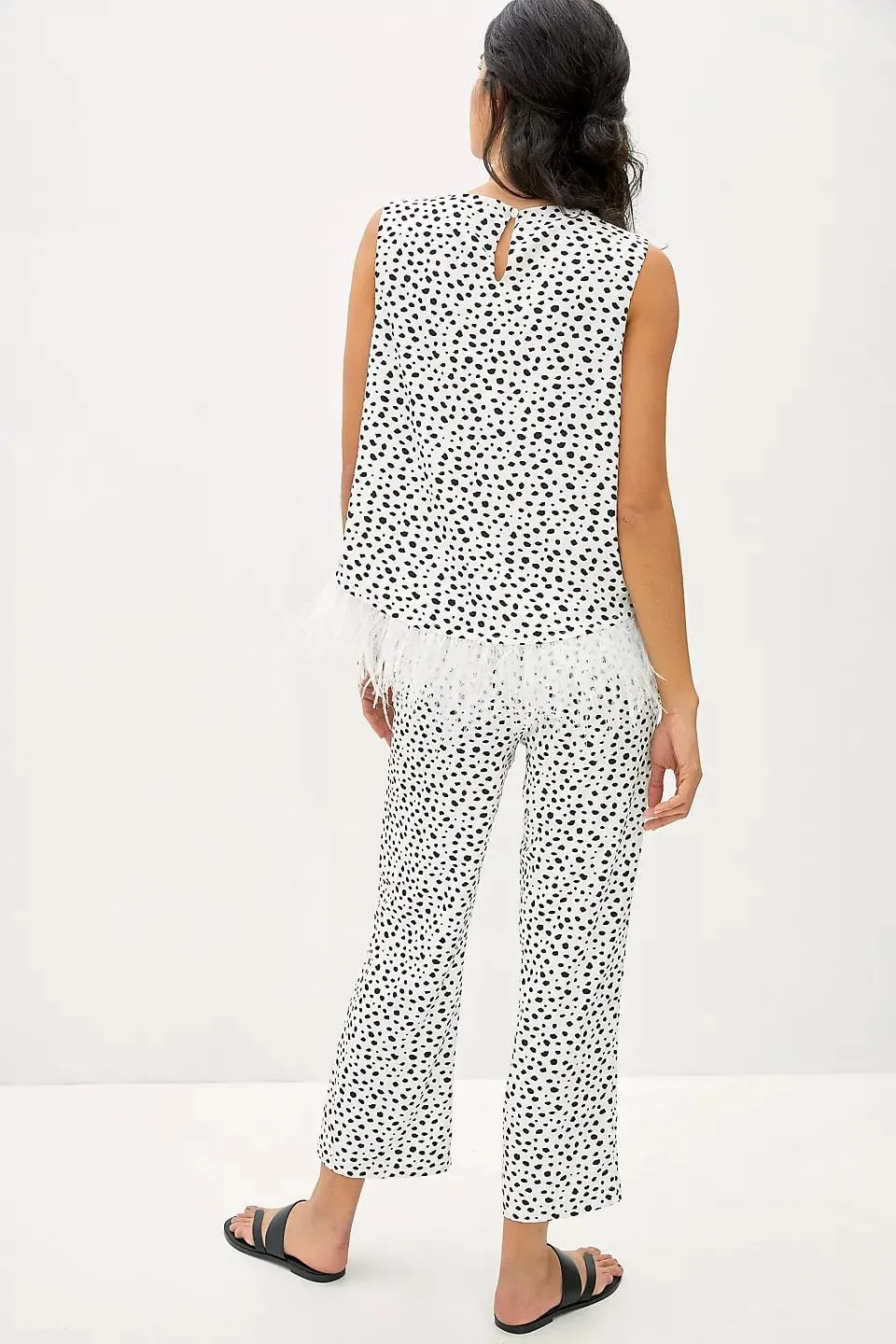 Gianna Feathered Pant Set - Black and White