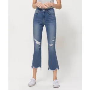 High Rise Distressed Crop Flare Jeans