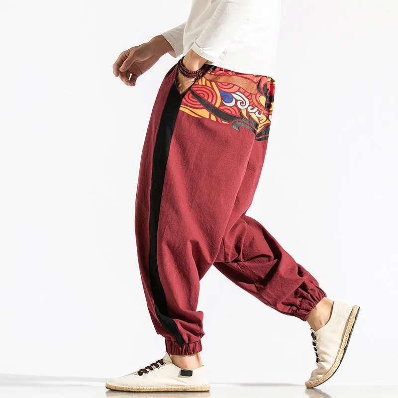 Japanese Streetwear Harem Pants with Artistic Print