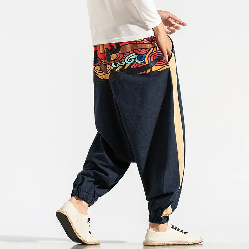 Japanese Streetwear Harem Pants with Artistic Print