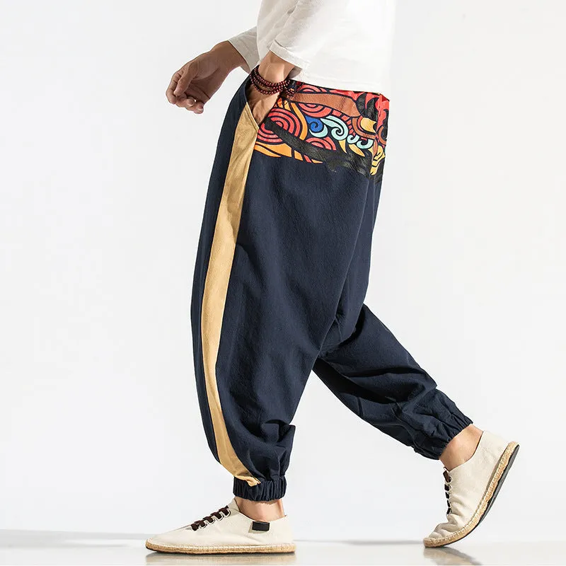 Japanese Streetwear Harem Pants with Artistic Print