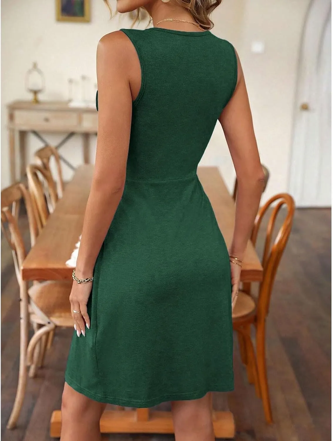 Knotted Front Dresses for Women V Neck Sleeveless Tank Dresses A Line Casual Sundress Vacasion Outfits Beach Sundress