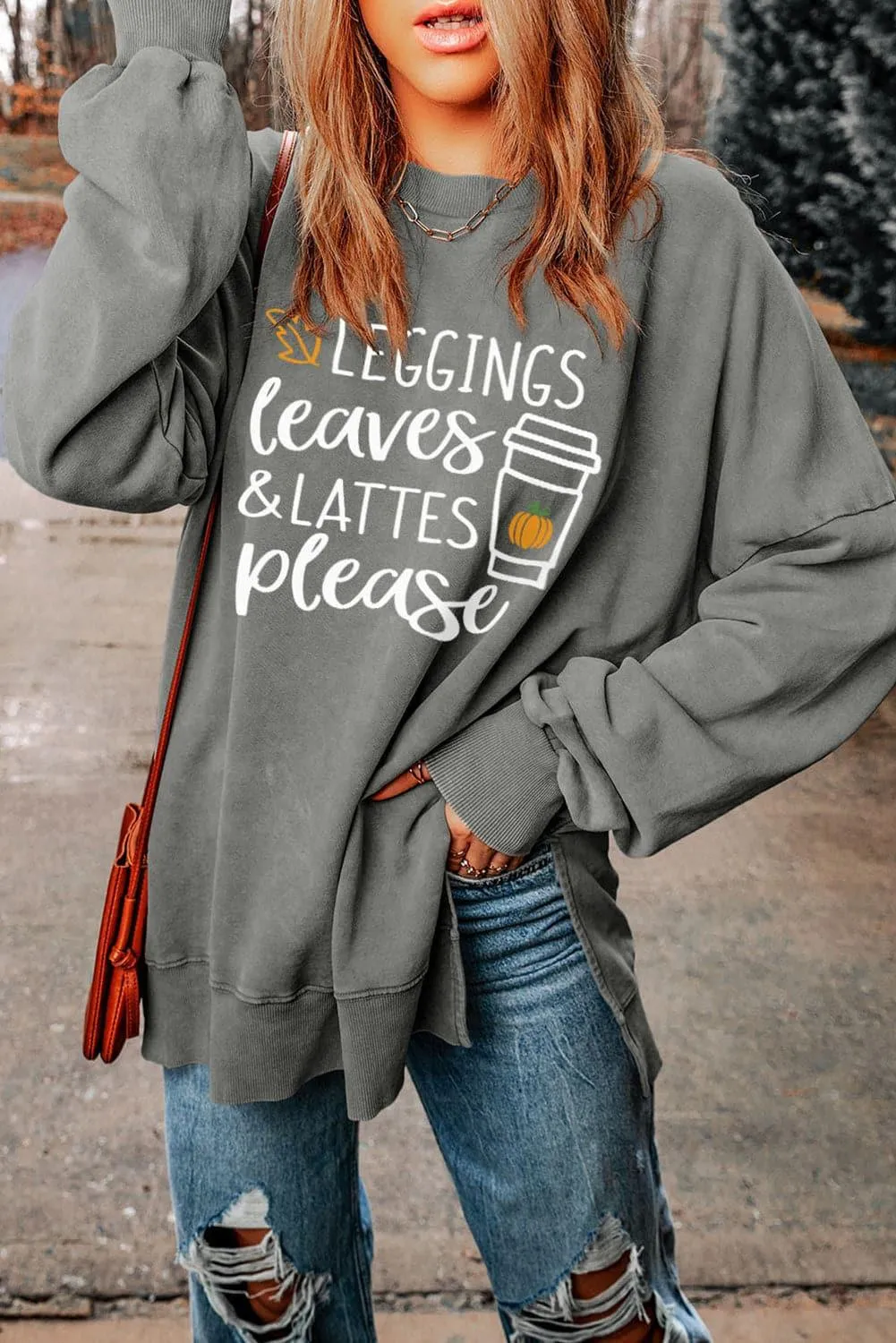 LEGGINGS, LEAVES & LATTES PLEASE Graphic Sweatshirt