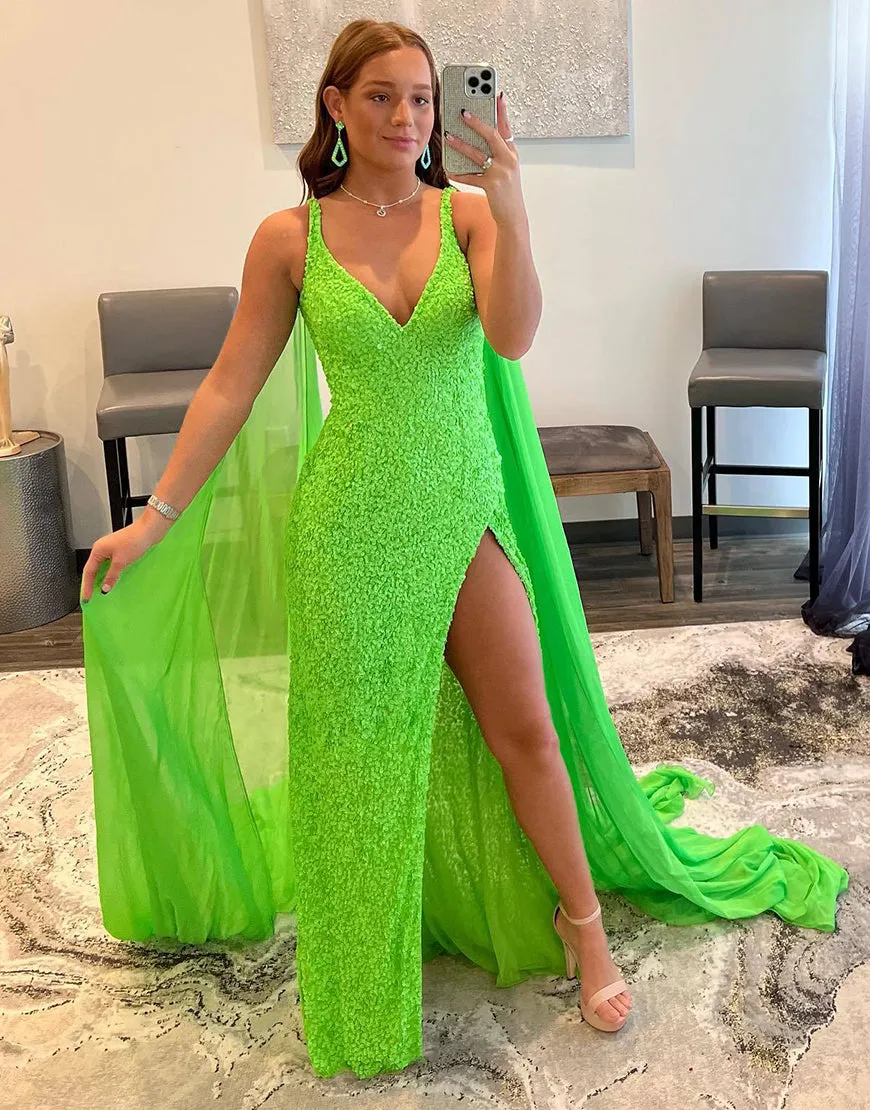 Lorelai |Mermaid V Neck Sequin Prom Dress with Slit