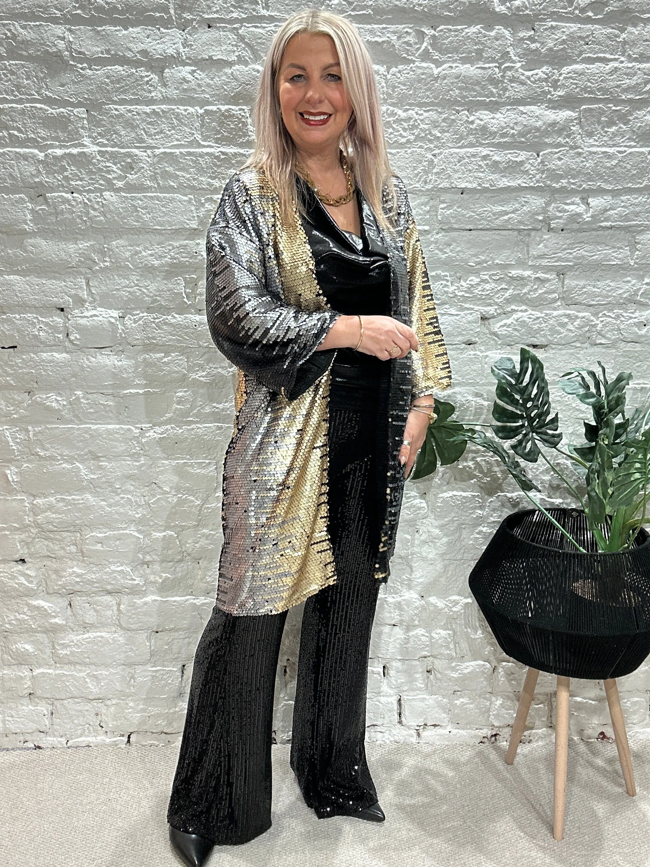 Malissa J Ombre Shaded Sequin Kimono Style Jacket