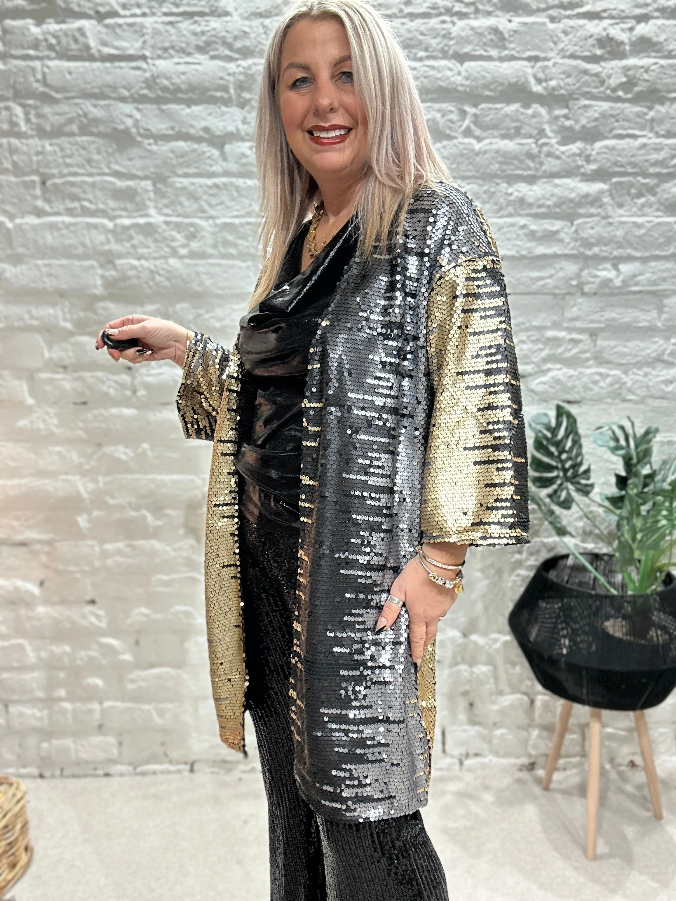 Malissa J Ombre Shaded Sequin Kimono Style Jacket
