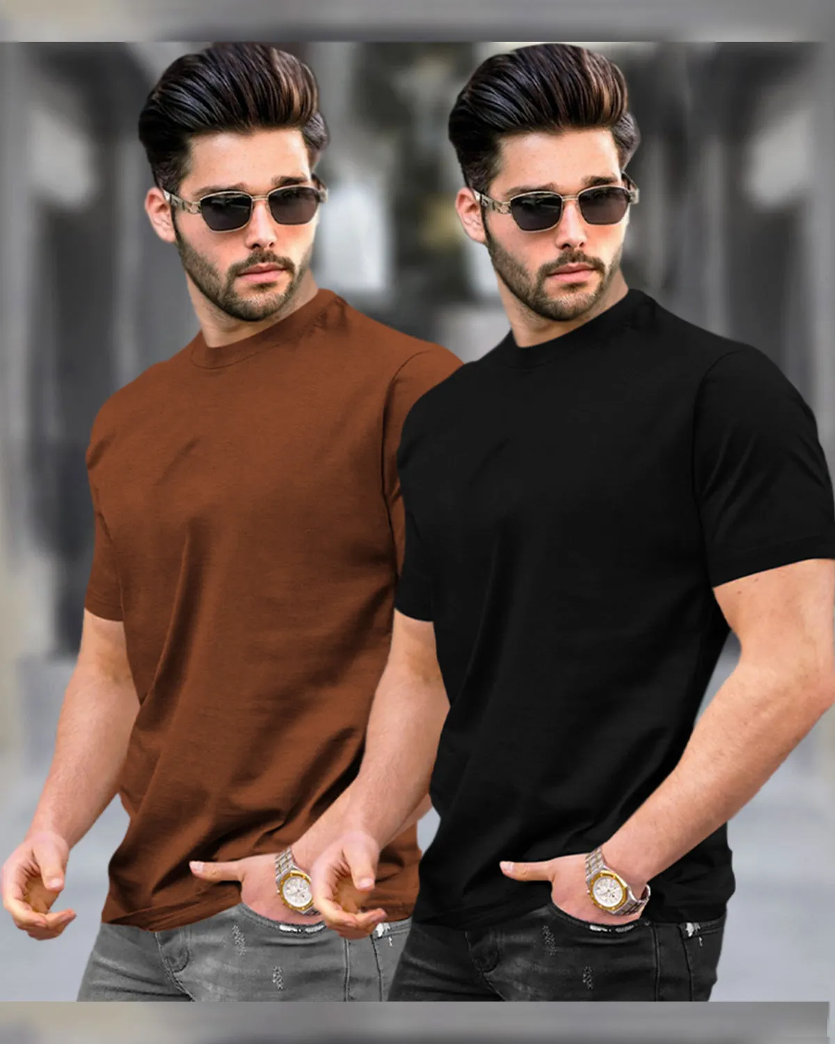 Mens Half Sleeve Plain Round Neck T-shirts (Pack Of 2) - 8 Variants