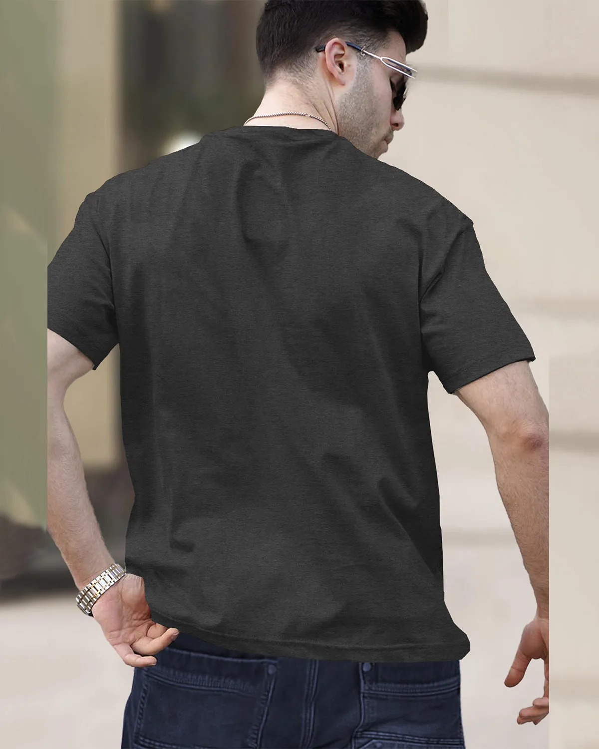 Mens Round Neck Half Sleeve T-shirts (Pack Of 4) / Charcoal Black