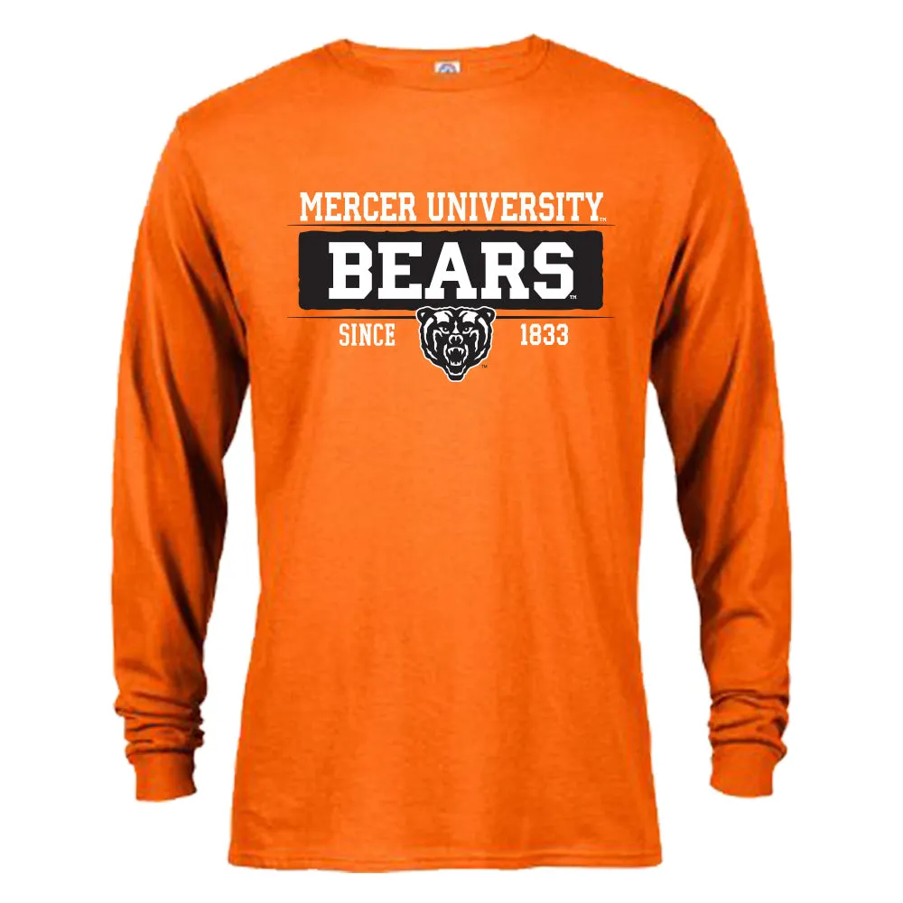 Mercer University Bears MU Since 1833 Bar Mascot Logo Long Sleeve T-Shirt Tee