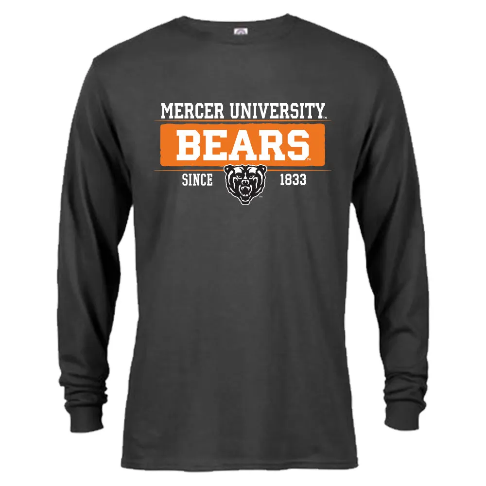 Mercer University Bears MU Since 1833 Bar Mascot Logo Long Sleeve T-Shirt Tee