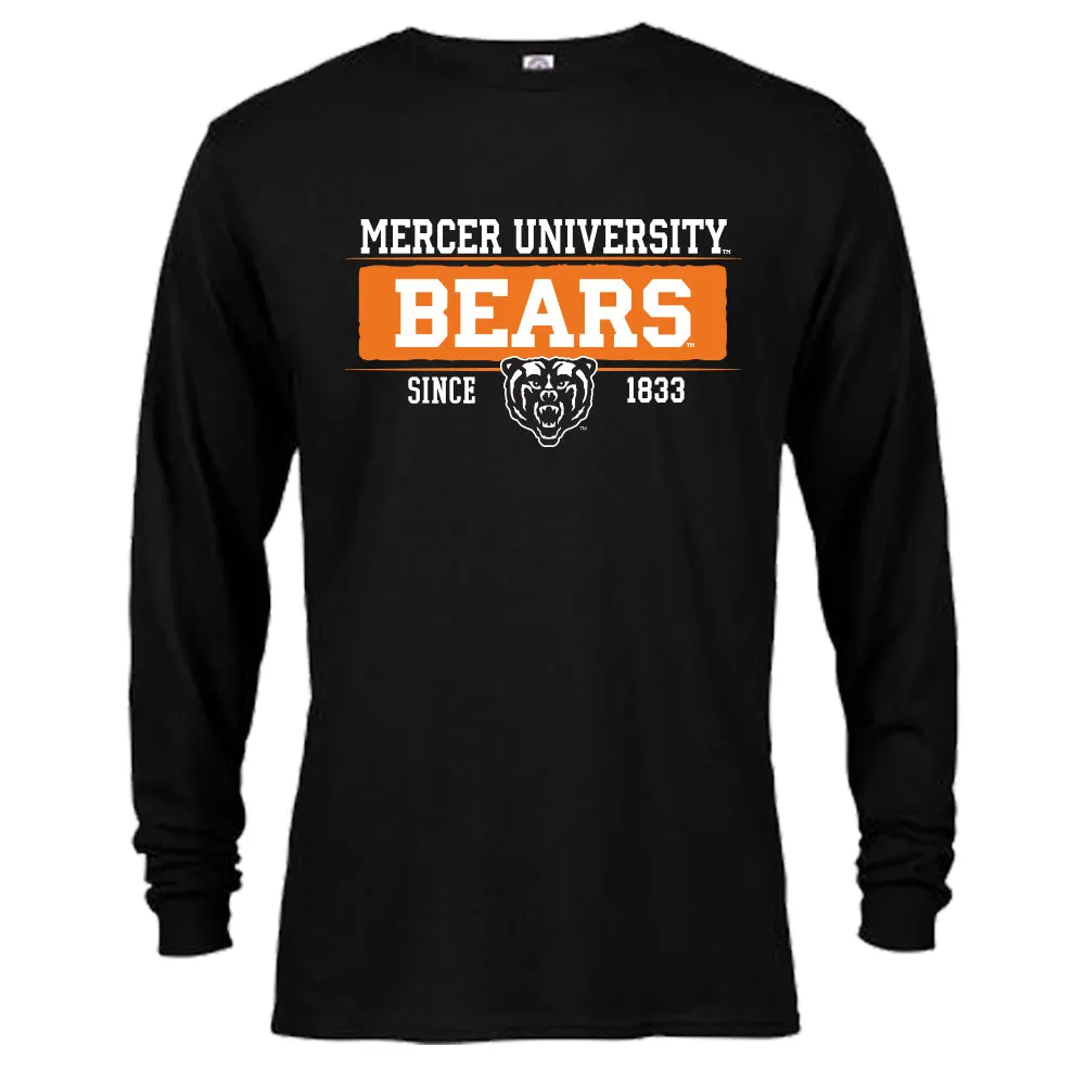 Mercer University Bears MU Since 1833 Bar Mascot Logo Long Sleeve T-Shirt Tee