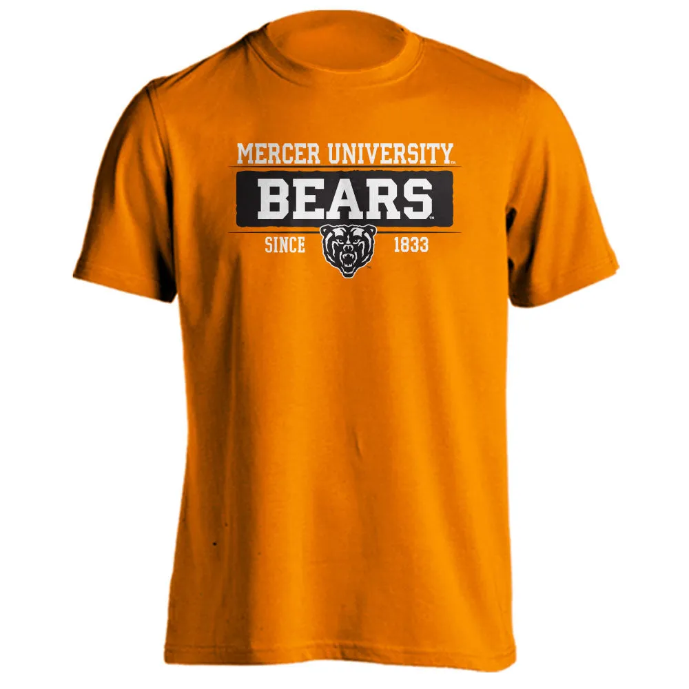 Mercer University Bears MU Since 1833 Bar Mascot Logo Short Sleeve T-Shirt