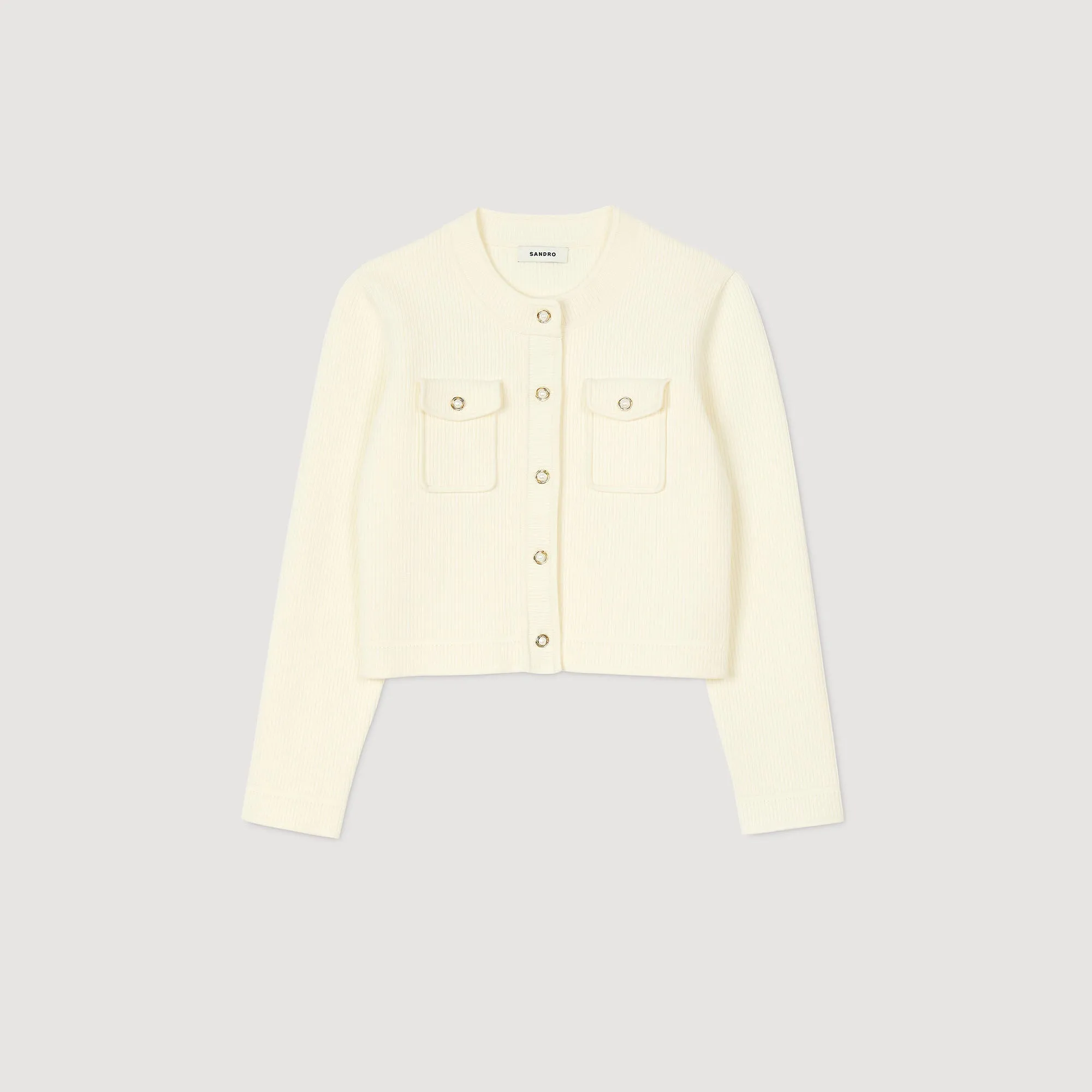 Octavie Rib Knit Cardigan Ecru