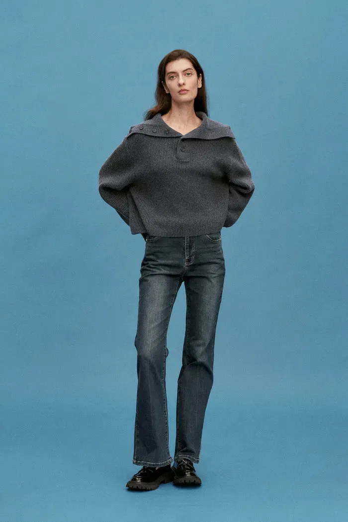Perina Oversized Collared Pullover in Wool-Cotton Blend Knit