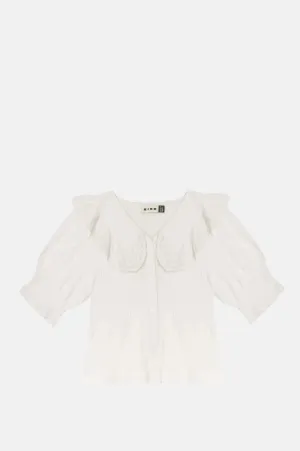 Quince Top Pansy Embroidery Ivory