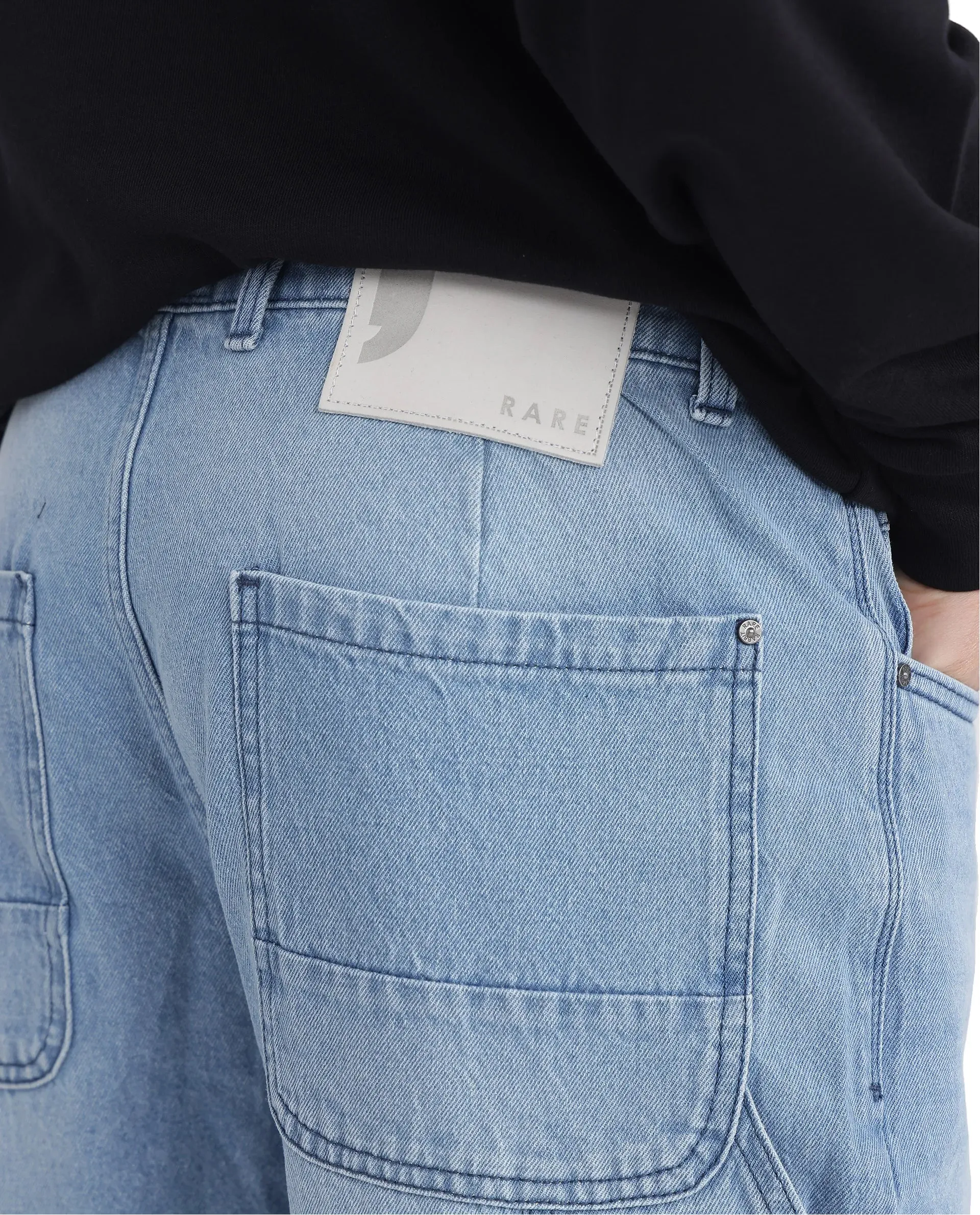 Rare Rabbit Men's Carpenter-2 Blue Cotton Fabric Light Wash Carpenter Fit Solid Jeans