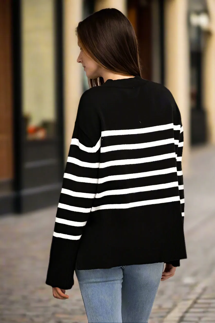 Ribbed Hem Stripe Sweater