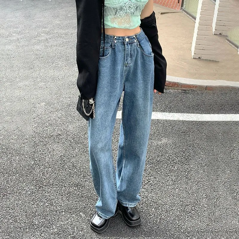 Ripped Wide-legged Jeans Women's Straight Loose High Waist