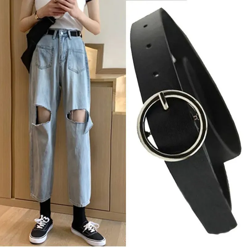 Ripped Wide-legged Jeans Women's Straight Loose High Waist