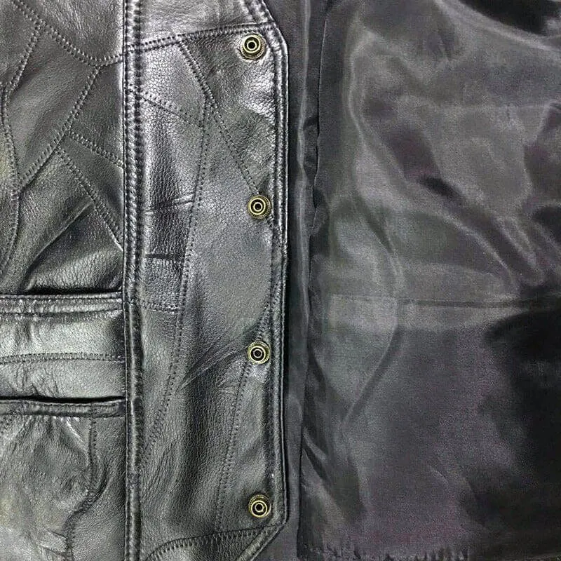 Rock Style Black Leather Vest / Men Sleeveless Jackets / Motorcycle Style Punk Clothing