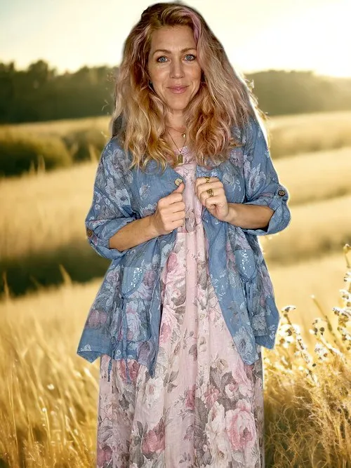 SEQUIN POCKET JACKET LINEN SCARLETT ROSE PETROL