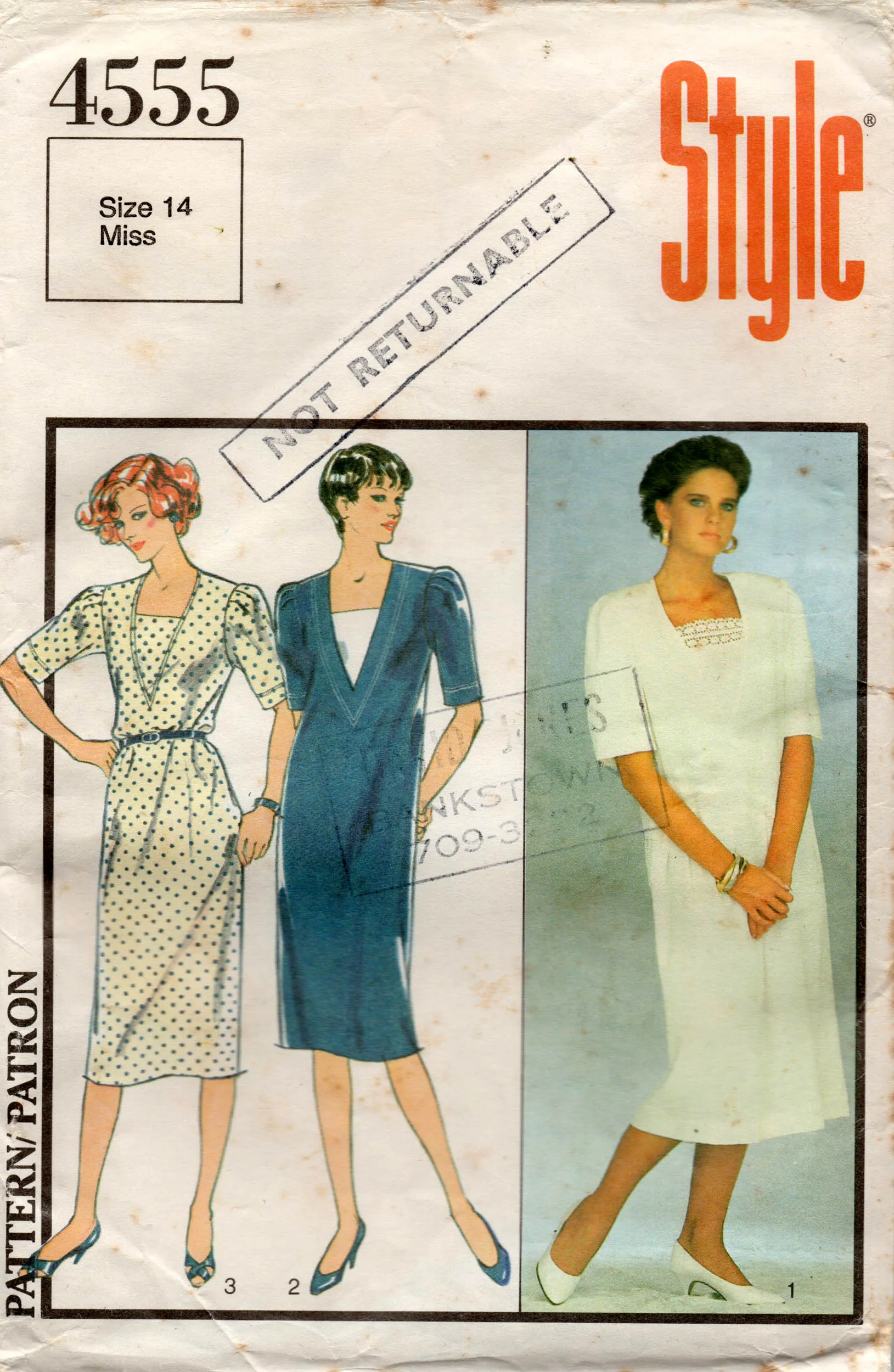 Style 4555 Womens Pullover Dress 1980s Vintage Sewing Pattern Size 12 or 14 UNCUT Factory Folded