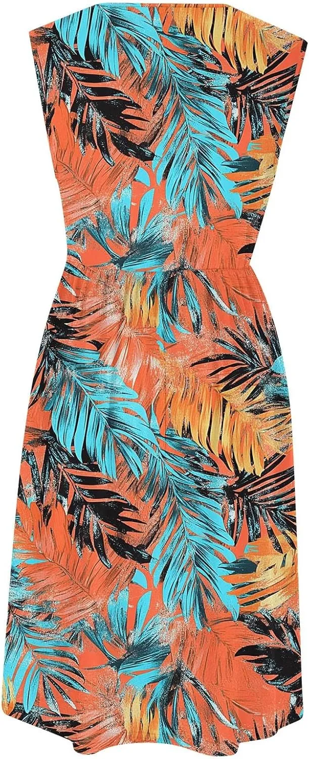 Summer Dresses for Women Casual A-Line Flowy Sleeveless Midi Dress Vintage Floral Print Pleated Beach Sundress 2025
