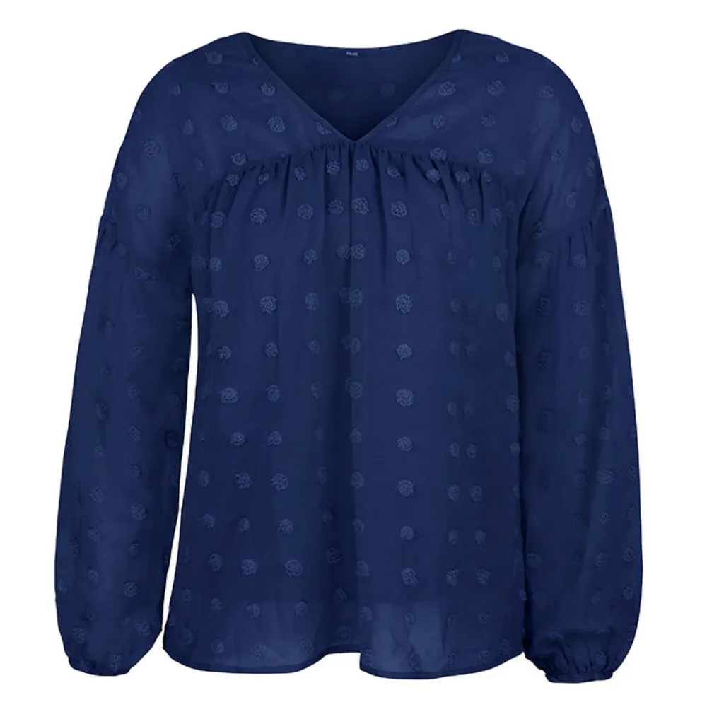 V-Neck Polka Dots Ruffled Blouse
