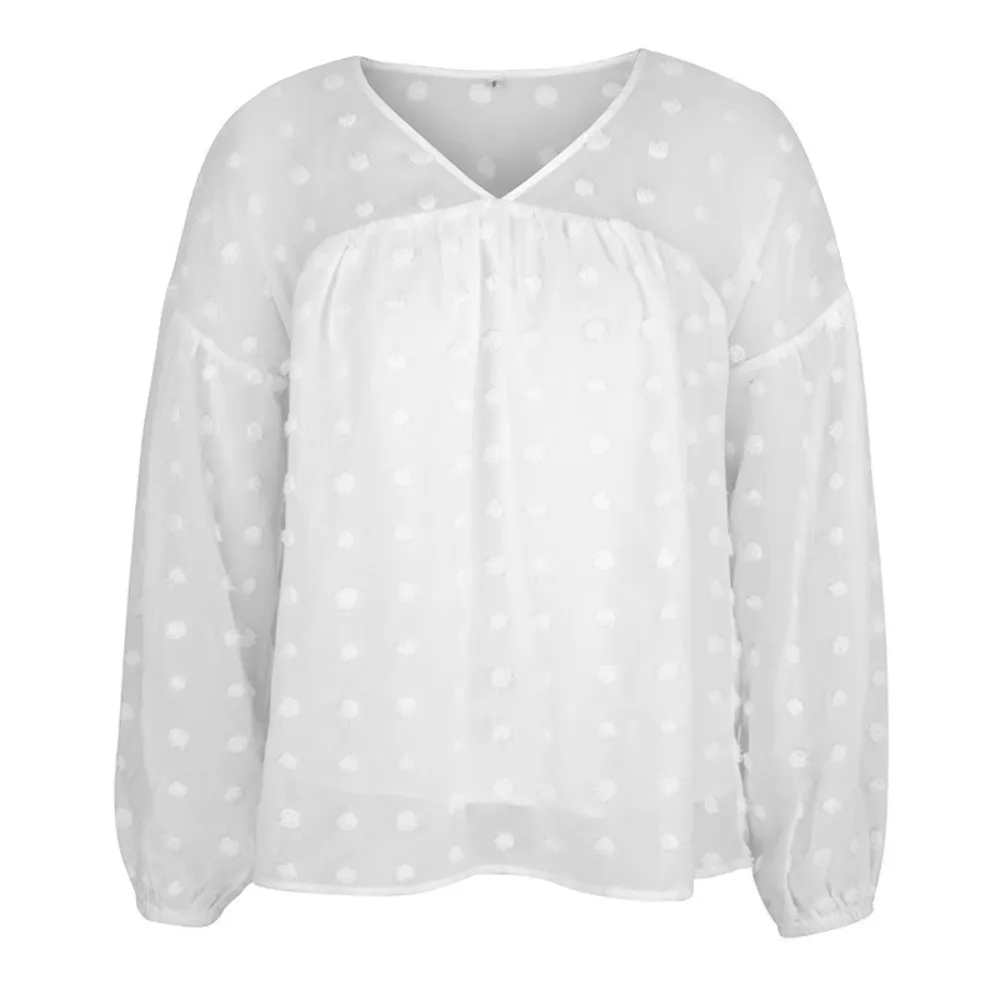 V-Neck Polka Dots Ruffled Blouse