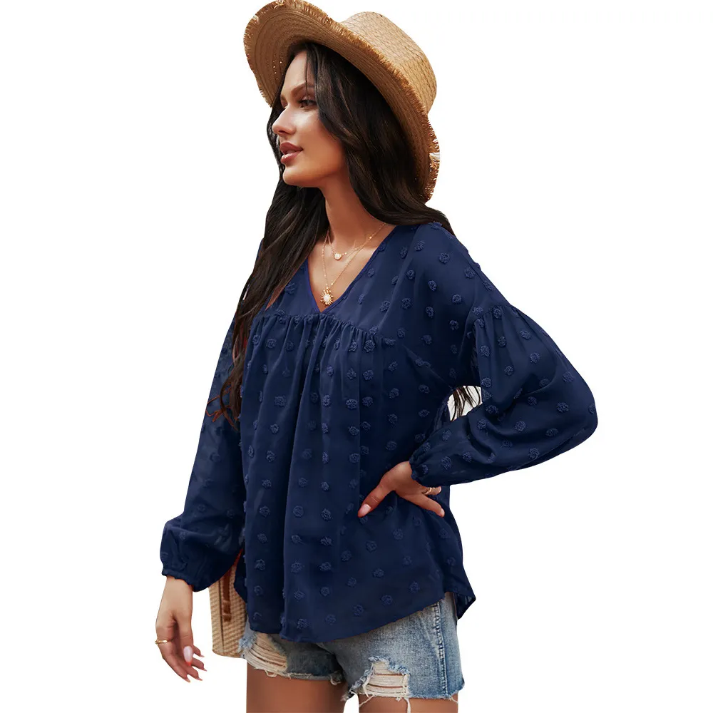 V-Neck Polka Dots Ruffled Blouse