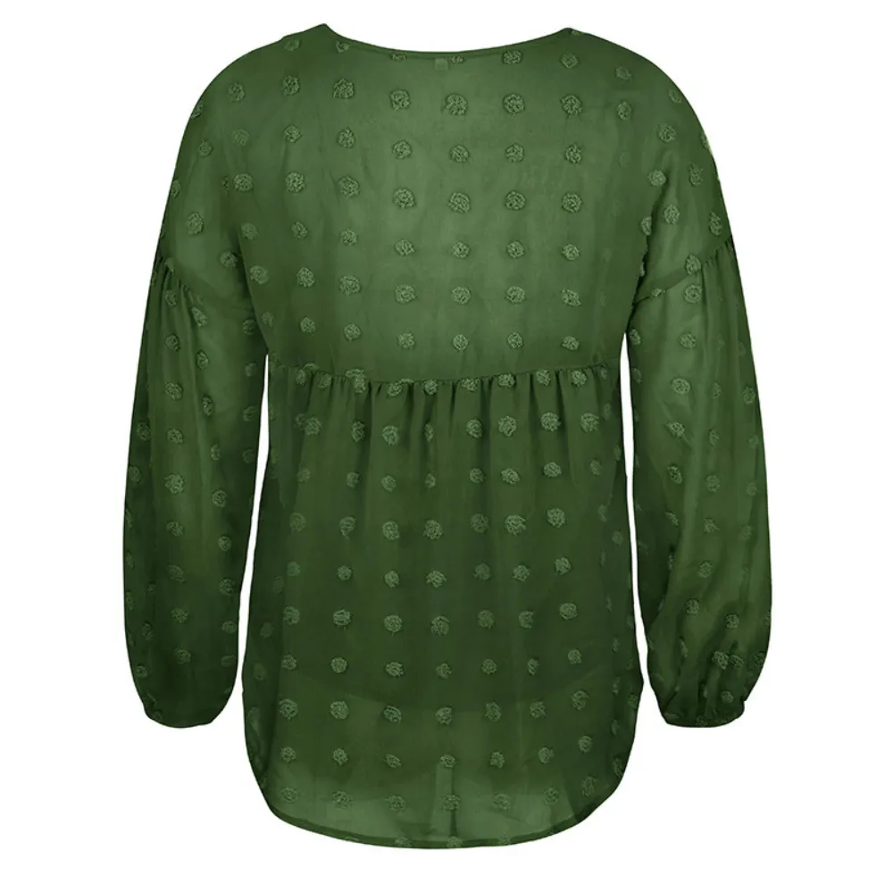 V-Neck Polka Dots Ruffled Blouse