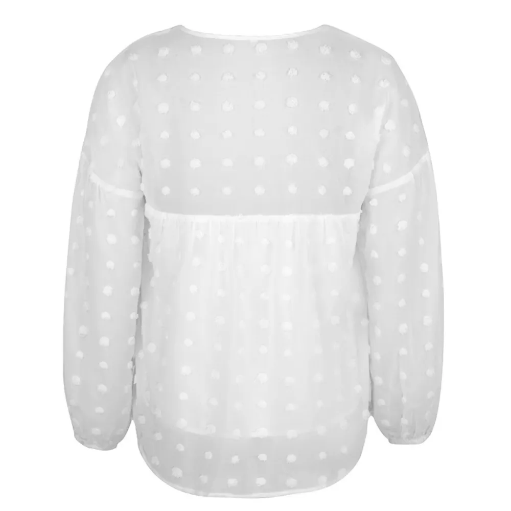 V-Neck Polka Dots Ruffled Blouse